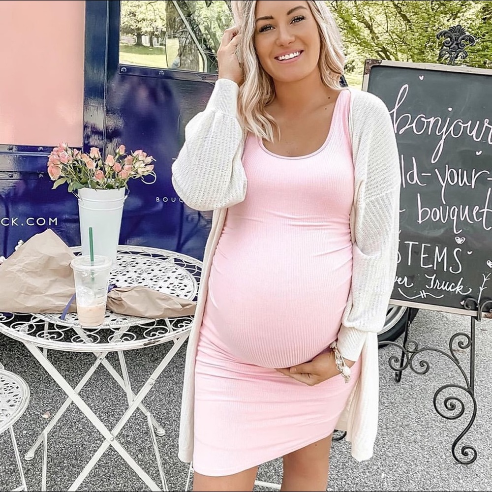 PinkBlush ribbed ruched bodycon maternity dress